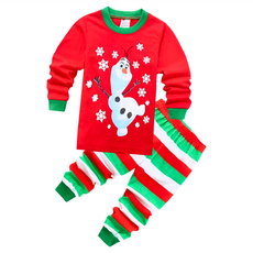愛北鼻 聖誕系列薄長袖套裝 柔軟親膚材質 寶貝舒適穿搭, 90碼, 雪寶(條紋褲)