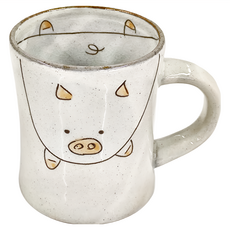 美濃燒 馬克杯 日本製 可愛造型陶瓷咖啡杯 粉引豬, 粉引豬 白色 + 黃色, 1個