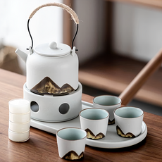 遠山溫茶組合套裝 白色, 1組, 小蠟燭 4顆 + 燭台 + 提樑壺 + 小杯 4個