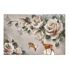 24mama掛畫 單聯式 動物 花卉 昆蟲 蝴蝶 美麗 開花 無框畫 玫瑰與梅花鹿