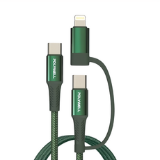 POLYWELL 寶利威爾 二合一PD編織快充線 USB-C+Lightning 適用安卓蘋果 PW15-W45-A271, 2m, 綠色, 1條