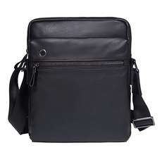 真皮頭層牛皮簡約男士豎款肩背包單肩包男包 LB864, 黑, 1個