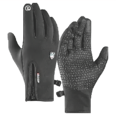 冬季防寒手套，內裡刷毛保暖，PU材質防滑觸屏，防風防水, L, 黑色