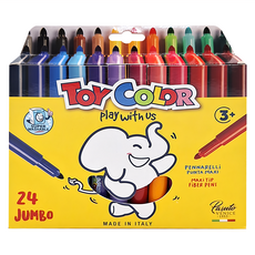 TOY COLOR 兒童纖維筆頭彩色胖胖筆 24色 安全無毒水洗彩色筆, 1盒