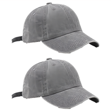 復古水洗棒球帽 Set 2, 棉質, 淺灰色, 58cm