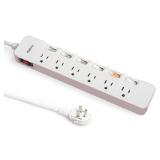 RASTO FE6 七開六插三孔延長線 粉色, 1.8m, 1條