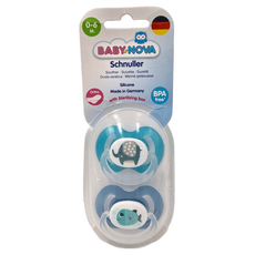 BABYNOVA 矽膠拇指安撫奶嘴 2入 德國製造 不含BPA, 0~6個月, 藍綠大象, 1組