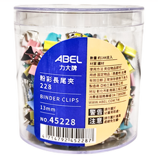 ABEL 力大牌 45228 粉彩長尾夾, 13mm, 144個, 1盒