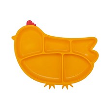 inno baby 歡樂小雞矽膠防滑餐盤, 食品級矽膠製成, 底部光滑矽膠吸附桌面, 邊緣圓滑不刮手, 100%矽膠, 橘黃色, 1個, 1入