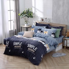 Ishur 伊舒爾 法蘭絨床包 + 枕套組 雙人加大, 雙人床包188 x 152cm + 枕套2個 75 x 45cm, 小犬寶