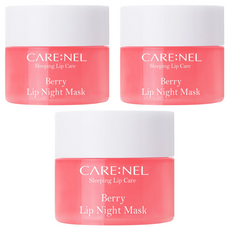 CARE NEL 莓果晚安唇膜, 超級保濕, 去除嘴唇角質, 護理受損嘴唇, 3罐, 1入