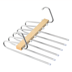 西格傢飾 居家不鏽鋼多功能實木鵝型多層折疊褲架, 1個, 原木色