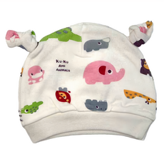 KU.KU Duckbill 酷咕鴨 動物派對雙結帽 100%純棉材質 柔軟親膚 吸濕透氣 彈性帽邊, 歡樂粉, 初生兒適用