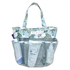 bebehome 時尚分隔大容量沙灘袋 6格收納網袋 藍底白花, 26.5 x 32cm