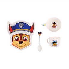 SPIN MASTER 汪汪隊立大功 阿奇兒童餐具4件組, 餐盤 500ml + 餐碗 300ml + 水杯 185ml 附PE蓋 + 湯匙 17cm, 1組