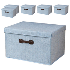 加厚手提可堆疊牛津布收納儲物箱 精緻縫線 牢固耐用 防潮可擦拭 內置硬紙板, 牛仔淺藍, 46 x 36 x 28cm, 6個