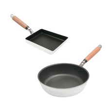 hokua 北陸 極大金IH輕量級不沾鍋2件組 日本製, 1套, 深型平底鍋 24cm + 玉子燒鍋, 銀色