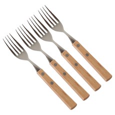 JUST HOME 樂遊木質304不鏽鋼餐叉4件組 7288-02A, 銀色, 餐匙, 1組