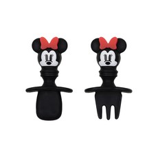 BUMKiNs 湯叉組 白金矽膠材質 適用於6個月以上寶寶, 湯匙 + 叉子, 米妮, 1組