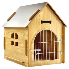 寵物小木屋 鐵門款 紅松色 寵物專用安全舒適, 中(51 x 40 x 52cm), 1個