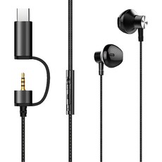 Songwin 尚之宇 Type C 3.5mm雙接頭不入耳有線耳機, 黑色, PHC500