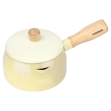 FURIMORI 富力森 日式牛奶湯鍋, 1300ml容量, 橡膠木手柄, 適用於電磁爐, 14cm, 黃色, 1個