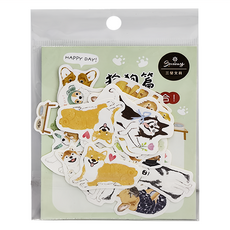 Sunny 三瑩文具 插畫家大集合貼紙包 狗狗篇, 22枚 DIY裝飾相本 牆面 汽機車 台灣製造, 綠色, 3包