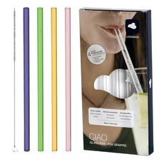 德國 LEONARDO 里歐 CIAO 隨身帶環保玻璃吸管 20cm+清潔刷, 1組, 4支