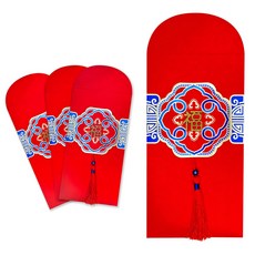 摩達客 春節開運古典藍金宮廷立體銅福字流蘇燙金紅包袋4入組, 4個