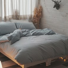 台灣製100%精梳棉40支雙人床包組 寧靜格, 床包186 x 150 x 35cm + 枕套75 x 45cm 2個