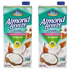 BLUE DIAMOND 藍鑽 Almond Breeze 無糖原味杏仁椰奶飲, 946ml, 2瓶