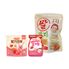 ivenet 草莓控組合，含原片草莓製作果乾脆餅，富含20億個乳酸菌優格豆豆餅，不黏手水蒸寶寶米餅, 草莓, 62g, 1組