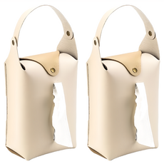 掛式衛生紙盒, 皮革質感, 可拆卸手提, 時尚莫蘭迪系列, 懸掛平放, 米白色, 2個