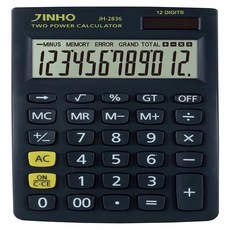 JINHO 京禾 12位元太陽能無印風輕巧型雙電源計算機 JH-2836, 1台, 黑色