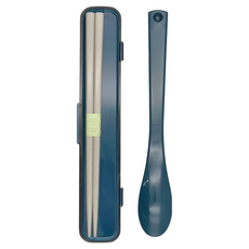 Skater 另類透明上蓋 湯筷附盒 633768, 藍色, 外盒18.8 x 0.7 x 0.3cm 筷子18cm 湯匙18cm, 1個