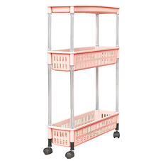dayneeds 日需百備 巧收納隙縫收納架 滑輪推車收納架置物架 三層, 粉紅色