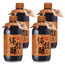 萬家香 純佳釀醬油, 100%純釀造, 不使用非基因改造黃豆, 不添加防腐劑, 450ml, 4瓶