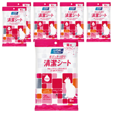 LION 獅王 漂亮寵物清爽潔膚巾 貓用 濕潤網格濕巾 去除髒汙異味, 25張, 6包