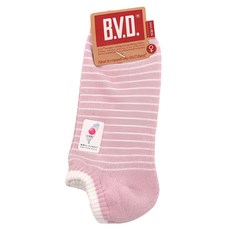 B.V.D. 女款條紋毛巾底踝襪 6雙入, 灰粉, 22~25cm