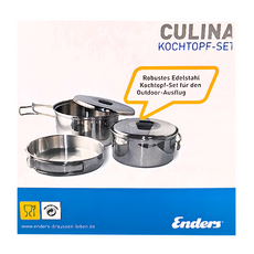 Enders 恩德斯 culina 露營堅固不鏽鋼三件鍋具組 適用於2-3人短期旅行, 1組, Silver