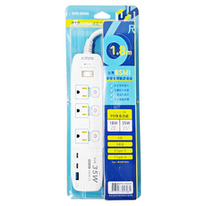 Kinyo 四開三插PD延長線, 1.8m, 白色, 1組