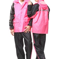 TAHSIN 達新牌 挺帥型雨衣兩件式套裝雨衣 M-3XL 特殊螢光布料 環保安全塑化劑 背部3M反光設計, 螢光粉色