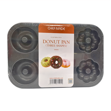 CHEFMADE 學廚 金鋼黑 三款甜甜圈蛋糕模 6杯不粘甜甜圈烤盤, 18.1 x 26.7 x 22cm, 1個