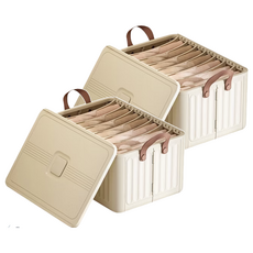 SHCJ 生活采家 可折疊衣物整理堆疊收納籃 大容量 收納不佔空間 提把設計, 大號7格有蓋, 奶油白, 2個