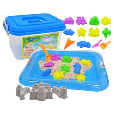 TUMBLING SAND 翻滾動力沙 5kg 台灣製造 海灘12件組 小城堡4件組 方形可掛式充氣沙盤 益智玩具 親子玩具 不變乾不變硬, 顏色隨機, 1組