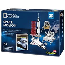 CubicFun KIDS科普系列 3D立體拼圖 太空任務 80片 國家地理 附彩色教育手冊, 1盒