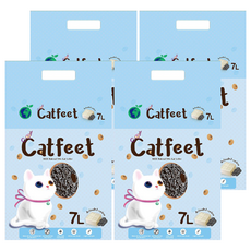 Catfeet 天然環保豆腐砂 7L 除臭 圓形長條設計 快凝結可沖馬桶, 活性碳, 4袋