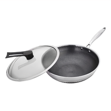 FJ 多功能鈦黑蜂窩紋316不鏽鋼炒鍋 - 不沾黏 無懼鐵鏟, 32cm, 1個