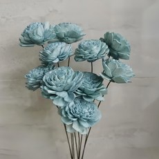 索拉 人造花 10支組 4cm 搭配花朵+枝條, 霧藍色 + 藤條, 1組