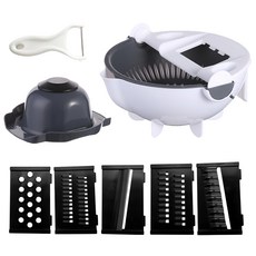 創新九合一廚房切菜瀝水神器, 旋轉瀝水, 五款刀片, 帶護手器, 600g, 顏色隨機, 1組